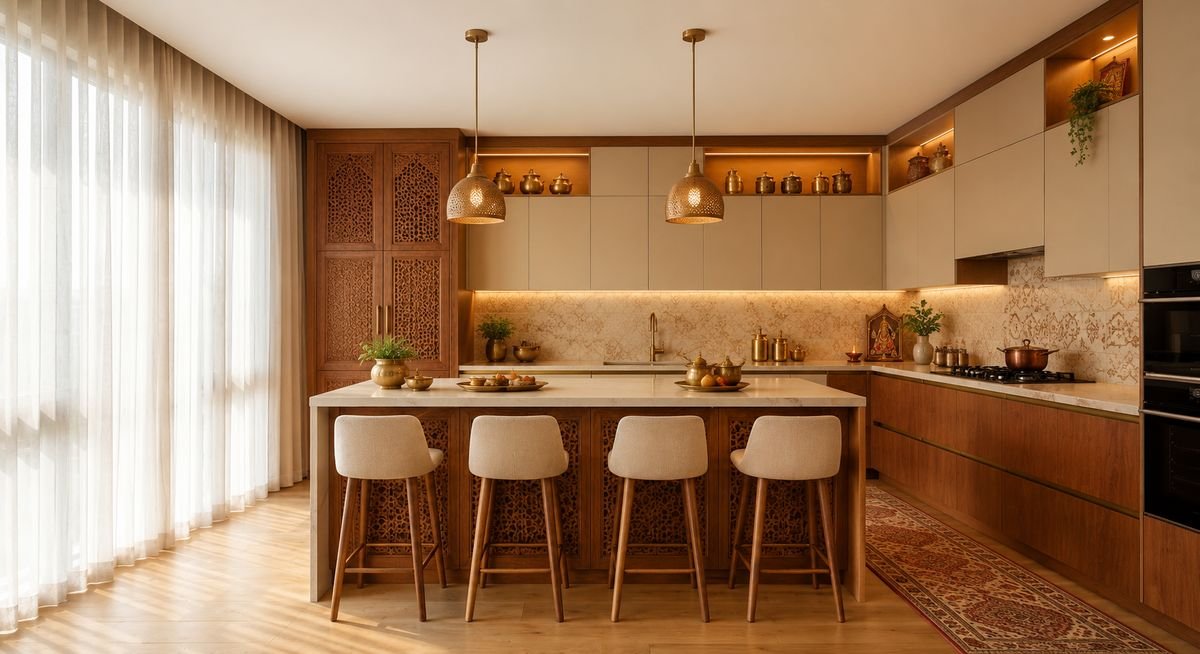 Celestial Abode modular kitchen theme by EssBee Interior