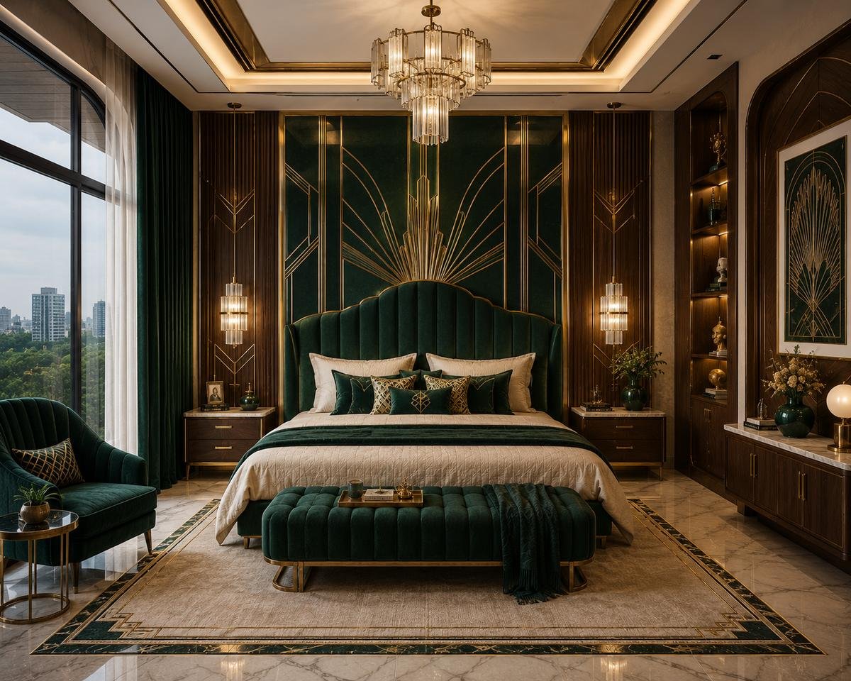Emerald Manor bedroom theme for a renovated flat by EssBee Interior