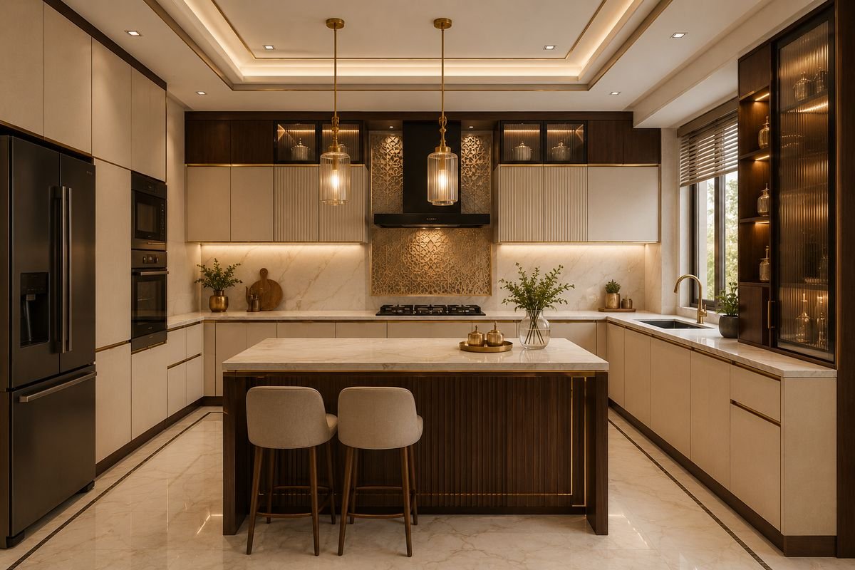 Swarna Sutra modular kitchen theme by EssBee Interior