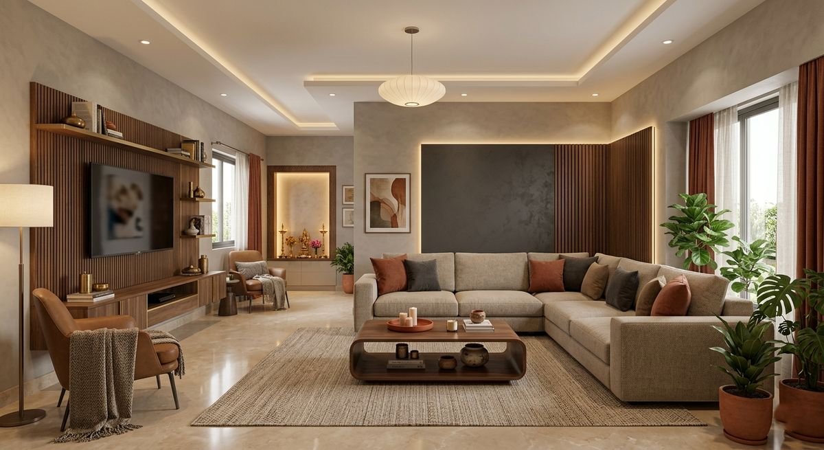 Urban Warmth contemporary living room by EssBee Interior